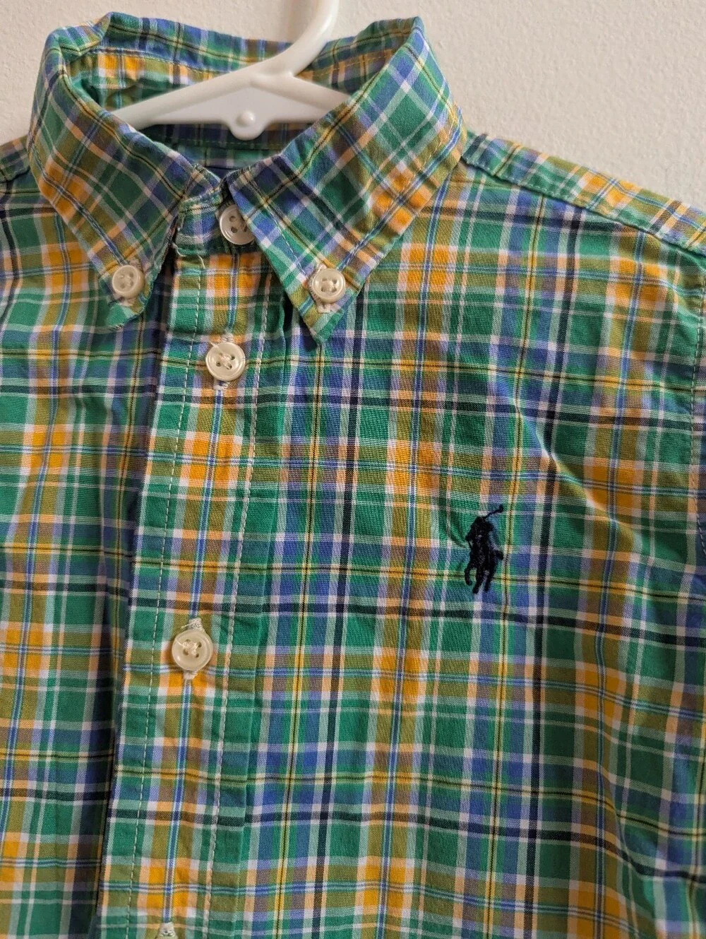 Vtg Ralph Lauren 24m Boys Button Down Long Sleeve Shirt Green Plaid Preppy